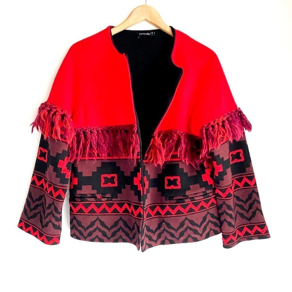That's It Folks Fringe Detail Knit Boho Western Style Cropped Sweater Jacket M